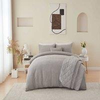 Portfolio Home Bergen Textured Quilted Throwover Bed Throw Over Blanket 200 x 230cm in Silver | Size: 200 cm x 230 cm