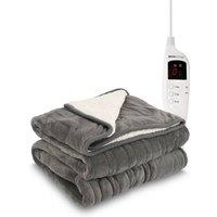 MONHOUSE Heated Electric Throw 9H Timer 9 Heat Setting Shearling Fleece Blanket in Grey | Size: King