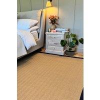 Kukoon Natural Golden Beige Jute Micro Woven Herringbone Pattern Cotton Border Area Rug in Navy | Size: 120 cm x 170 cm