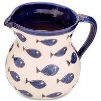 Verano Spanish Ceramics Signature Blue & White Fish Hand Painted Ceramic Kitchen Dining Large Jug 1.5L (H) 19cm