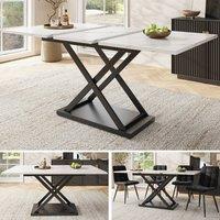 BTM Telescopic Dining Table 120-160x80 cm, Black Iron Legs, Marble | Size: 160x80 cm