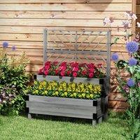 OUTSUNNY 2-Tier Wooden Raised Bed with Trellis, Elevated Garden Planter in Grey