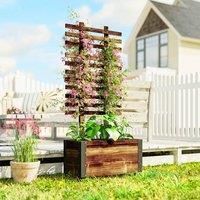 OUTSUNNY Raised Garden Bed, Wooden Planter with Trellis & Wheels in Brown