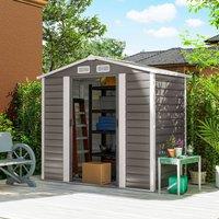 OUTSUNNY 7 x 4ft Metal Garden Shed with Double Doors & Gloves, Light Grey