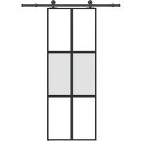 Berkfield Home Sliding Door with Hardware Set 76x205 cm Tempered Glass&Aluminium in Black