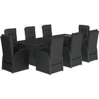 Berkfield Home 9 Piece Garden Dining Set with Cushions Black Poly Rattan