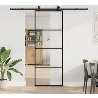 Berkfield Home Sliding Door with Hardware Set 76x205 cm ESG Glass&Aluminium in Black