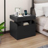 Costway Wooden Nightstand Modern Bedside Table w/ Drawer & Charging Outlets in Black