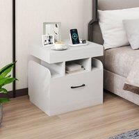 Costway Wooden Nightstand Modern Bedside Table w/ Drawer & Charging Outlets in White