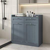 Costway Tilt-Out Laundry Hamper Cabinet Bathroom Storage Unit w/2 Drawers in Grey