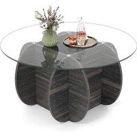 Gymax 89cm Round Coffee Table Accent Table With Glass Top & Storage in Black