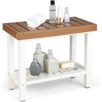 Gymax Shower Bench Shower Stool Spa Seat With Storage Shelf For Bathroom in Brown