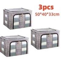 EONLION 3Pcs Folding Storage Box Made of Thick Fabric Steel Frame in Grey