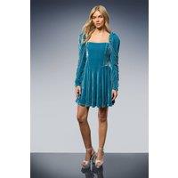 Oasis Women's Puff Sleeve Mini Skater Dress in Teal | Size: 16