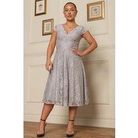 Jolie Moi Women's Cap Sleeve Scalloped Lace Dress in Grey | Size: 10