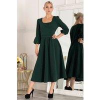 Jolie Moi Women's Bell Sleeve Flare Midi Dress in Dark Green | Size: 10