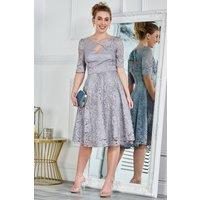 Jolie Moi Women's Fit & Flare Lace Midi Dress in Grey | Size: 10