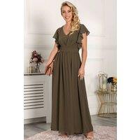 Jolie Moi Women's Frilly Shoulder Chiffon Maxi Dress in Green | Size: 8