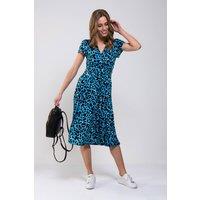 Jolie Moi Women's Wrap Front Jersey Midi Dress in Blue | Size: 26