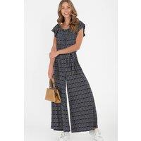 Jolie Moi Women's Ruffle Neck Jersey Jumpsuit in Navy | Size: 8