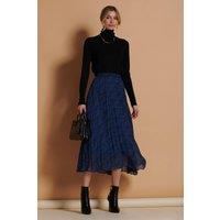 Jolie Moi Women's Saige Print Pleated Maxi Skirt in Blue | Size: 16