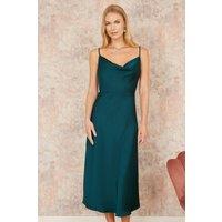Yumi Women's Green Satin Cowl Neck Midi Dress | Size: 8