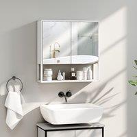 HOMCOM Industrial Bathroom Cabinet with 2 Mirrored Doors Open Shelf, White | Size: W600mm x H600mm