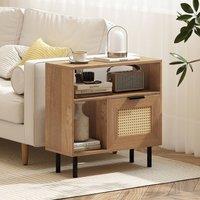 Costway Modern Nightstand Boho Rattan Side End Table Accent Table w/Open Shelf in Natural