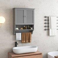 Costway Wall Mounted Bathroom Cabinet Wooden Medicine Cabinet w/2 Doors in Grey