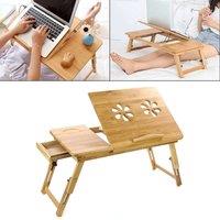 VOGREX Bamboo Portable Folding Legs Laptop Notebook Table in Natural