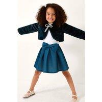 Monsoon Girl's Marie Bow Faux Fur Shrug Teal | Size: 3-4 Years