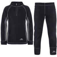 Trespass Bubbles Fleece Top & Bottom Base Layers in Black | Size: 9-10 Years