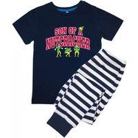 Elf Boy's Son Of A Nutcracker Striped Long Pyjama Set in Navy | Size: 3-4 Years