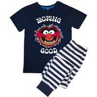 The Muppets Boy's Looking Good Striped Short-Sleeved Long Pyjama Set in Navy | Size: 7-8 Years