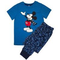 Disney Boy's Yuletide Fun Mickey Mouse Camo AOP Short-Sleeved Long Pyjama Set in Blue | Size: 3-4 Years