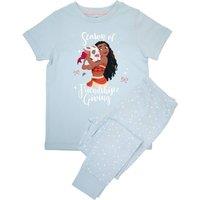 Moana Girl's Season Of Friendship Stars Short-Sleeved Long Pyjama Set in Baby Blue | Size: 3-4 Years
