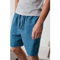British Boxers Men's 'Stornoway' Herringbone Brushed Cotton Sleep Shorts in Teal | Size: Small
