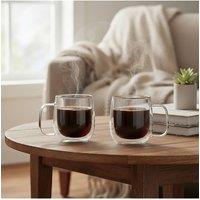 Living and Home 2-Pack 2-Walled 300/350ML Borosilicate Glass Coffee Cups with Handle in Clear | Size: Large