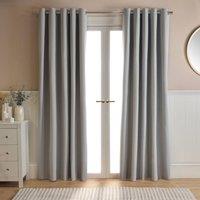 OHS Woven Texture Pair Of Eyelet Curtains in Silver | Size: 117 cm width x 183 cm drop