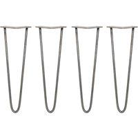 Monstershop 4 x 16" Hairpin Legs - 2 Prong - 10mm - Raw Steel in Silver
