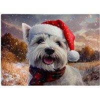 Warren Reed - Designer Snowy Christmas West Highland Terrier Glass Chopping Board