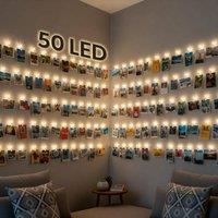Globrite 50 LED Battery Fairy Lights w/Photo Pegs & String - Battery Operated in Warm White