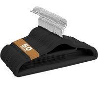 Sasha Morel Velvet Coat Hangers 50 Pack - Non-Slip Slim Hangers with Tie Organiser, Pink in Black