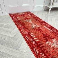 runrug Hallway Carpet Runner Rug - Soft & Comfy, 9mm - 'Native' in Red | Size: 60 cm x 150 cm