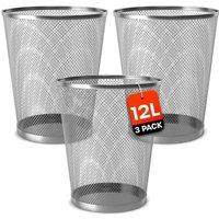 volila 3 Pack Metal Bins, 12L Bins for Office, Home in Silver