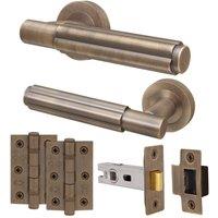 AFIT Antique Brass Door Handle Latch Set Handle with Latch Hinges 1 Pack in Bronze | Size: 150mm x 150mm