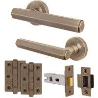 AFIT Antique Brass Door Handle Latch Set Handle with Latch Hinges 1 Pack in Bronze | Size: 150mm x 150mm