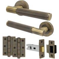 AFIT Antique Brass Door Handle Latch Set Internal Latch Hinges Knurled in Bronze | Size: 150mm x 150mm