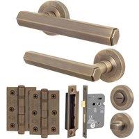 AFIT Antique Brass Door Handle Bathroom Set Handle with WC Lock Hinges in Bronze | Size: 150mm x 150mm