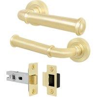 AFIT Brass Door Handle Latch Set Satin Brass Internal Door Handle + Latch in Gold | Size: 150mm x 150mm